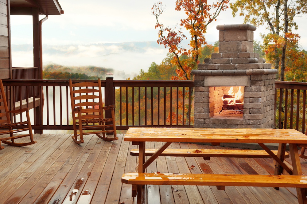deck of Smoky Mountain cabin during fall