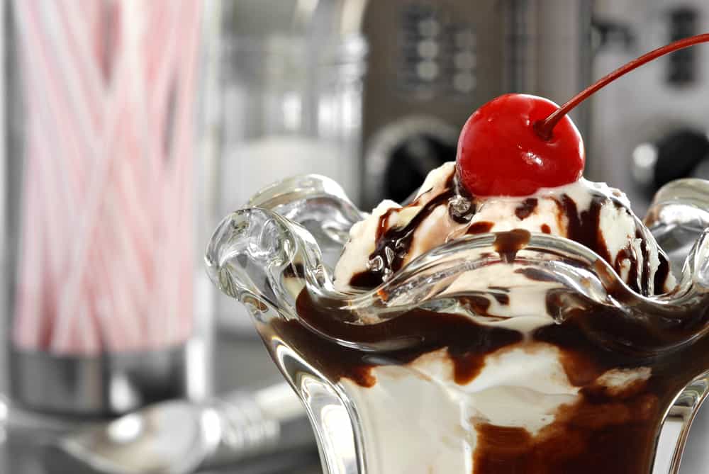 close up of old-fashioned ice cream sundae