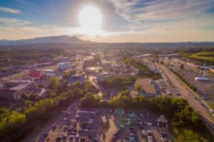 aerial view of Pigeon Forge Parkway and Teaster Ln