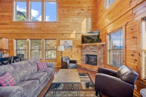 Living room with fireplace.