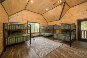 The bunk room has its own private bathroom. The kids love having their own space!