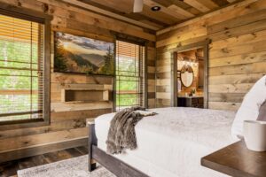 Another view of the main level King bedroom with private bathroom.