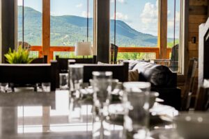 Dine indoors with a view.